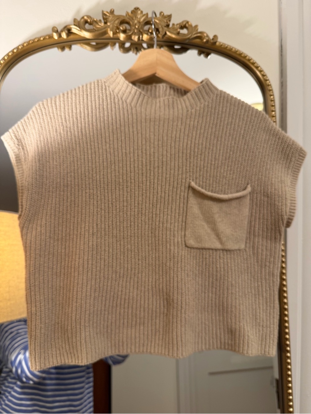 Free People Neutral Beige Open-Knit Scoop Neck Sweater